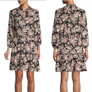 Anthropologie Black Floral Mini Dress with Pink & Cream Flowers